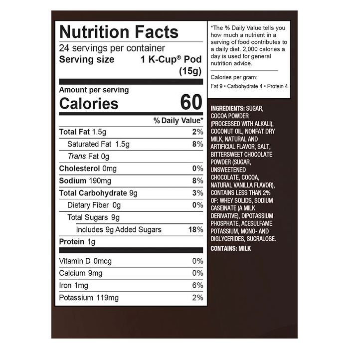 cafe escapes dark chocolate nutrition facts