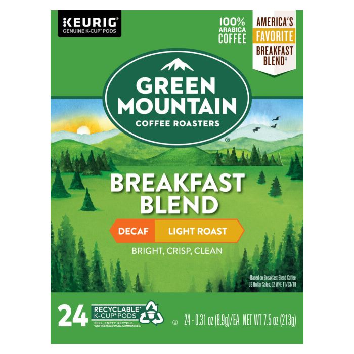 breakfast blend decaf k cups box front