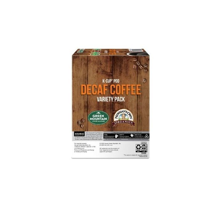 variety pack of decaf coffee k cups box side