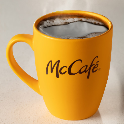 McCafe Breakfast Blend Kcup coffee in yellow mug